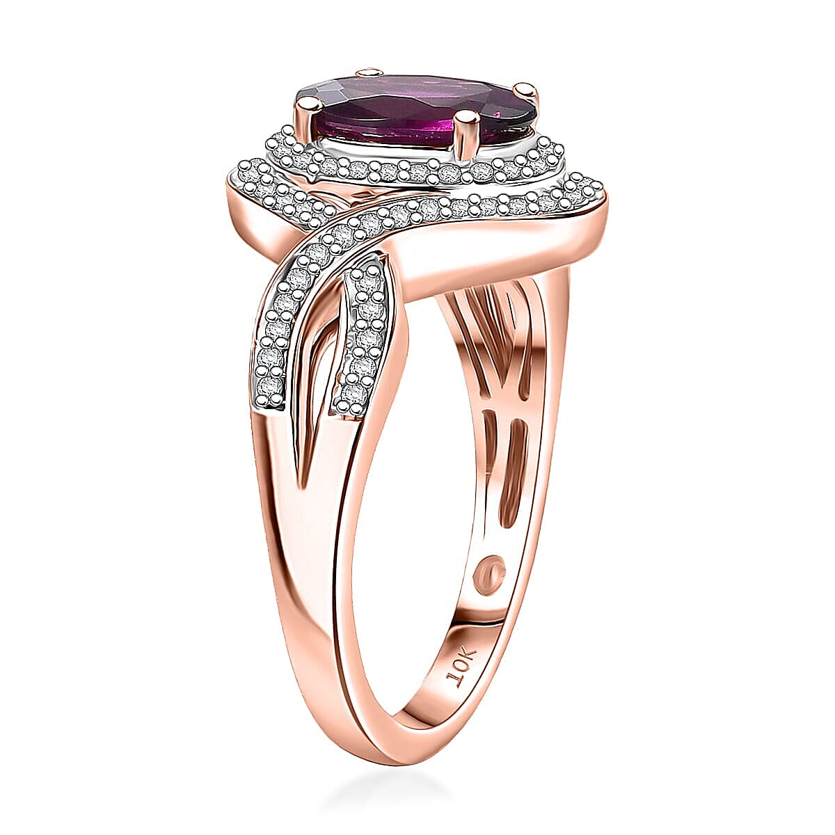 Luxoro 10K Rose Gold AAA Radiant Ember Garnet, Diamond (G-H, I2) (0.33 cts) Ring (Size 8.5) (4.35 g) 2.25 ctw image number 3