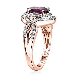 Luxoro AAA Radiant Ember Garnet and G-H I2 Diamond 2.25 ctw Flamebend Ring in 10K Rose Gold (Size 9.0) 4.35 Grams