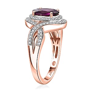 Luxoro 10K Rose Gold AAA Radiant Ember Garnet, Diamond (G-H, I2) (0.33 cts) Ring (Size 9.5) (4.35 g) 2.25 ctw