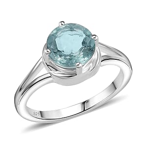 D'Joy Belgian Teal Fluorite 2.40 ctw Solitaire Ring in Sterling Silver (Size 10.0) 