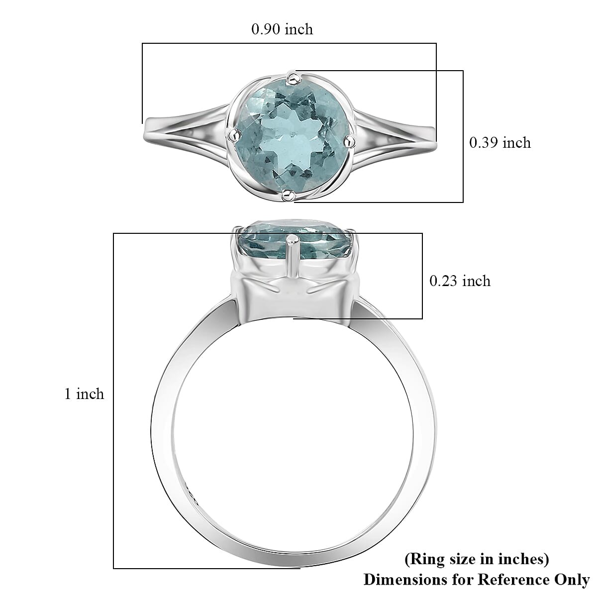 D'Joy Belgian Teal Fluorite 2.40 ctw Solitaire Ring in Sterling Silver (Size 10.0) 
