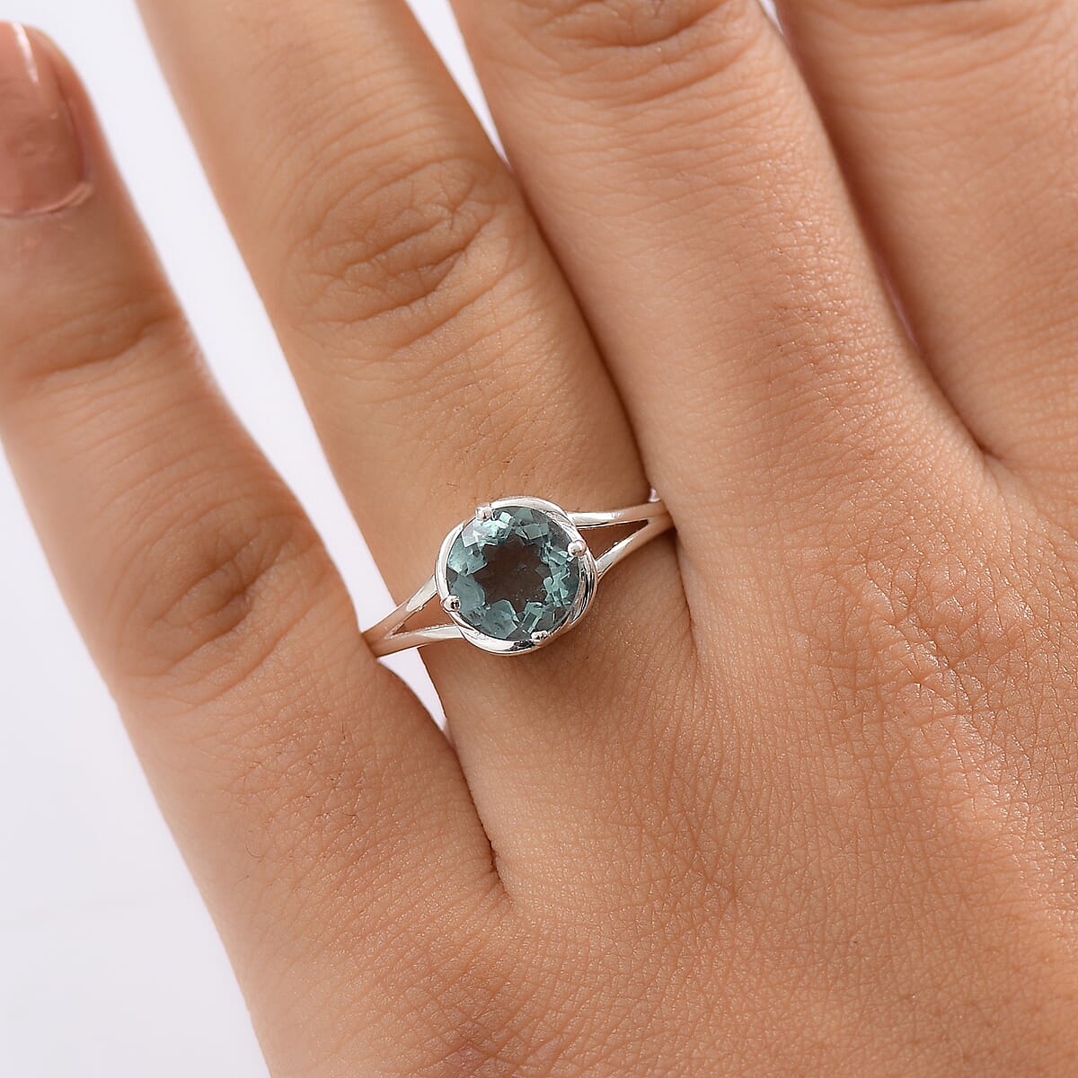 Belgian Teal Fluorite 2.35 ctw Solitaire Ring in Sterling Silver (Size 7.0) image number 2
