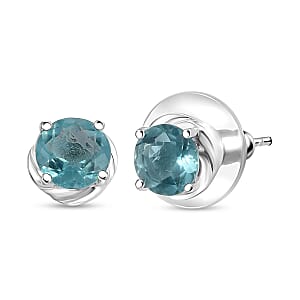 D'Joy Belgian Teal Fluorite 3.00 ctw Solitaire Stud Earrings in Sterling Silver