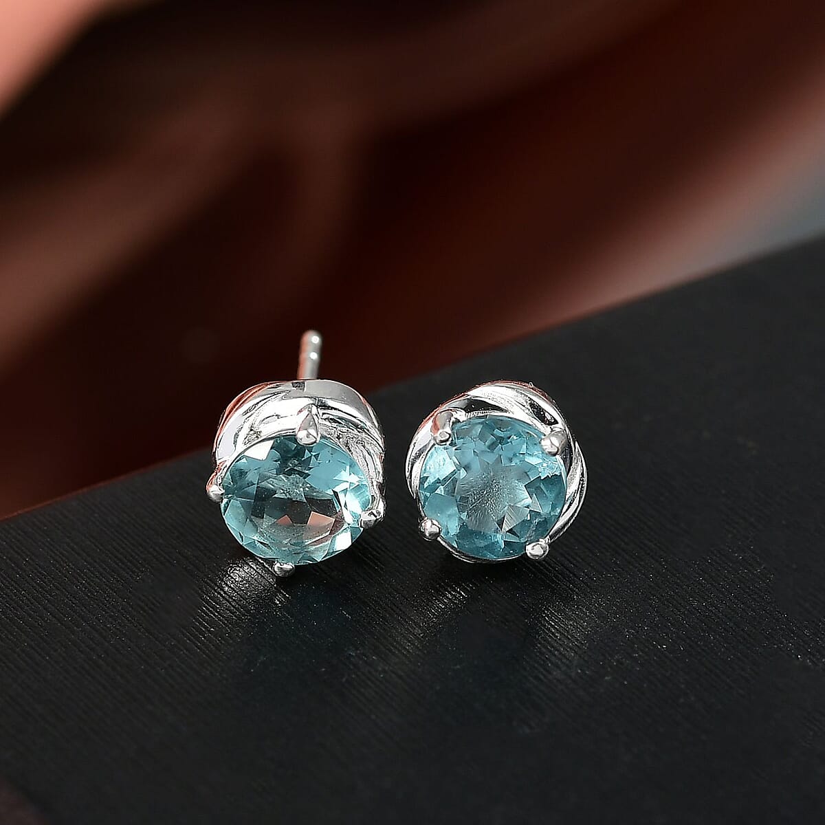 D'Joy Belgian Teal Fluorite 3.00 ctw Solitaire Stud Earrings in Sterling Silver image number 1