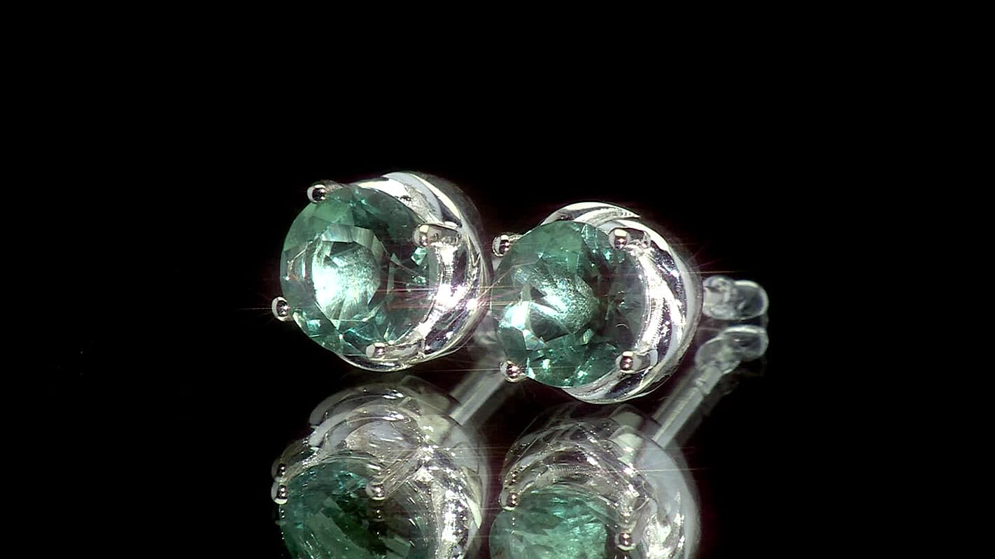 D'Joy Belgian Teal Fluorite 3.00 ctw Solitaire Stud Earrings in Sterling Silver