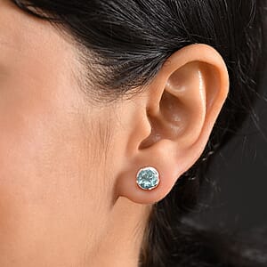 D'Joy Belgian Teal Fluorite 3.00 ctw Solitaire Stud Earrings in Sterling Silver