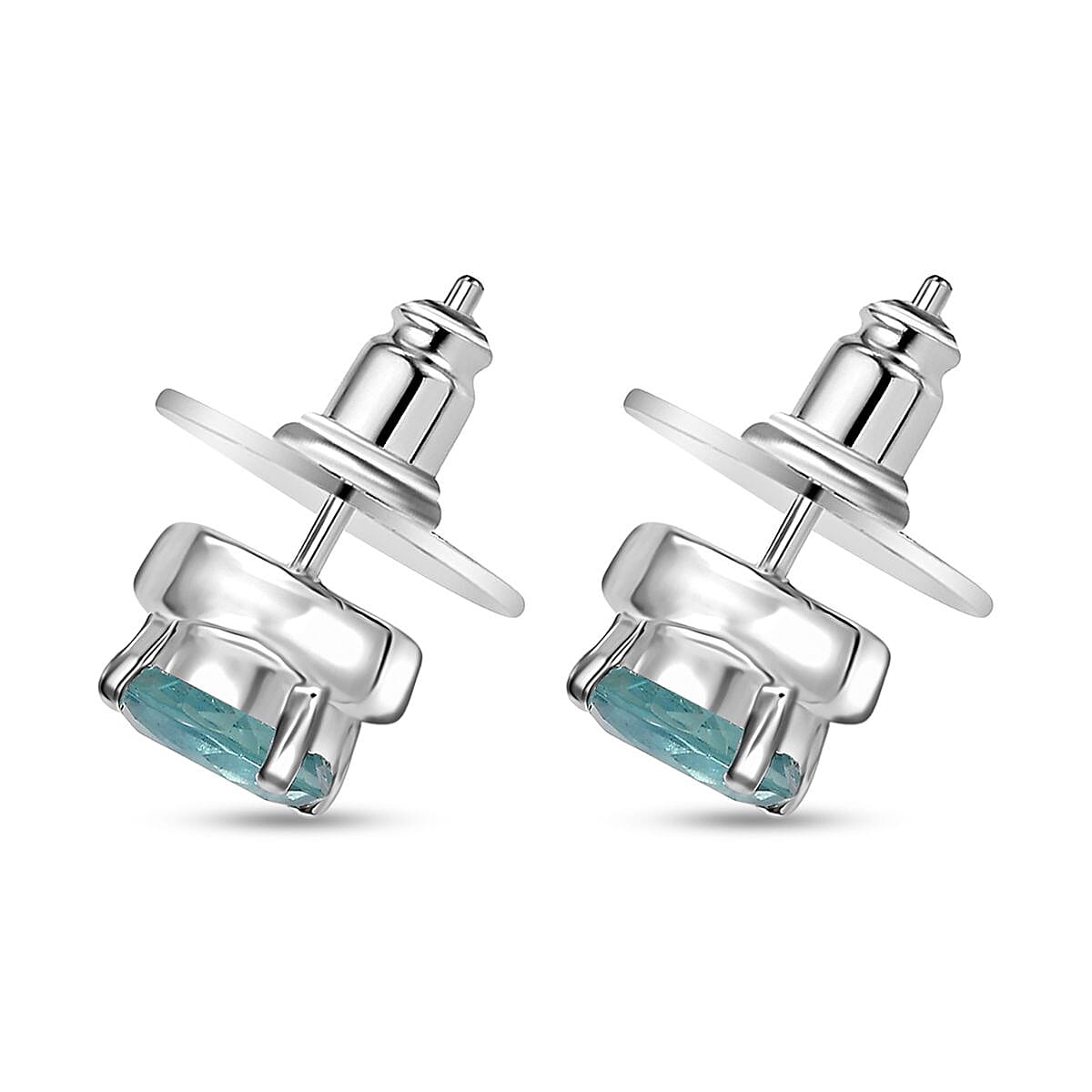 D'Joy Belgian Teal Fluorite 3.00 ctw Solitaire Stud Earrings in Sterling Silver image number 3