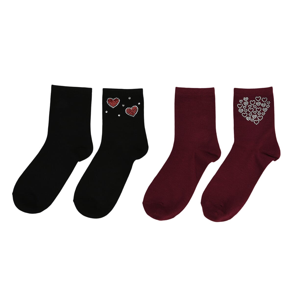 Tamsy Multi Color Crystal Butterfly and Heart 5pairs Ankle Socks image number 2