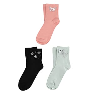 Tamsy Multi Color Crystal Butterfly and Heart 5pairs Ankle Socks