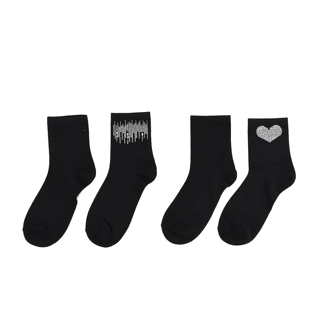 Tamsy Black Crystal Butterfly and Heart 5pairs Ankle Socks image number 2