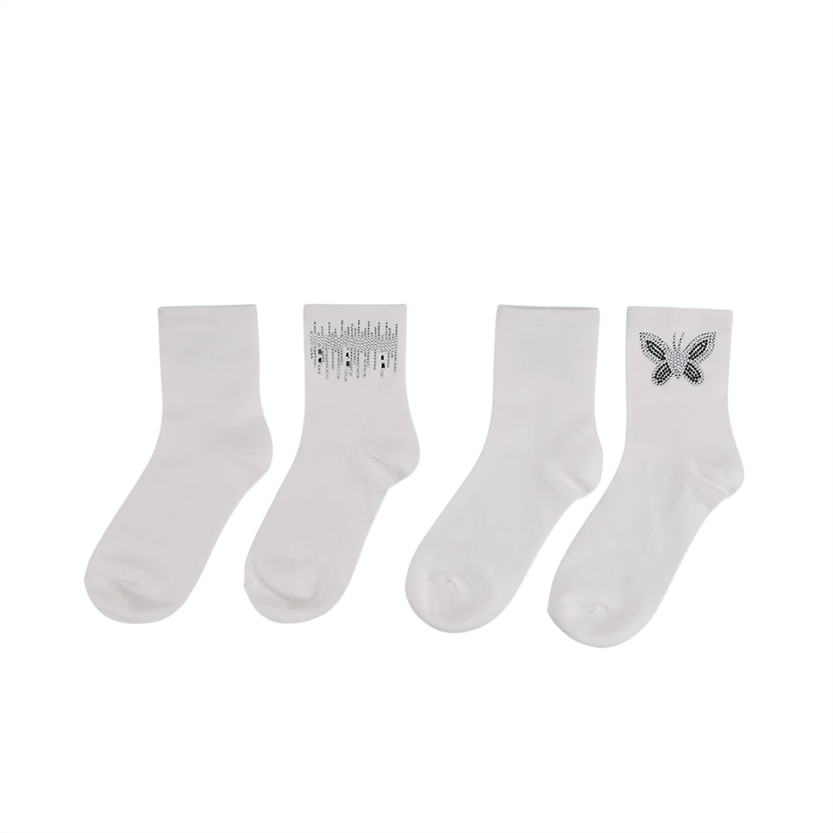Tamsy White Crystal Butterfly 5pairs Ankle Socks image number 2