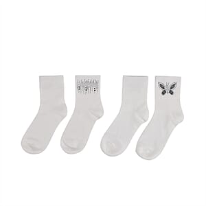 Tamsy White Crystal Butterfly 5pairs Ankle Socks