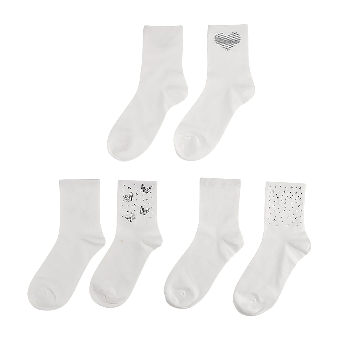 Tamsy White Crystal Butterfly 5pairs Ankle Socks image number 3