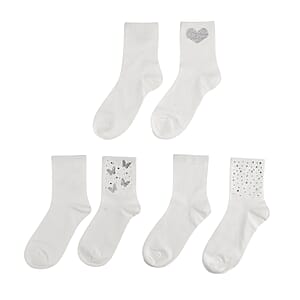 Tamsy White Crystal Butterfly 5pairs Ankle Socks