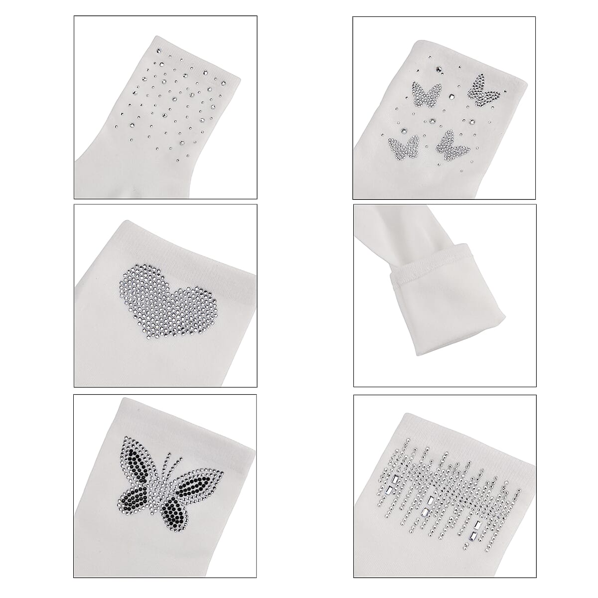 Tamsy White Crystal Butterfly 5pairs Ankle Socks image number 4