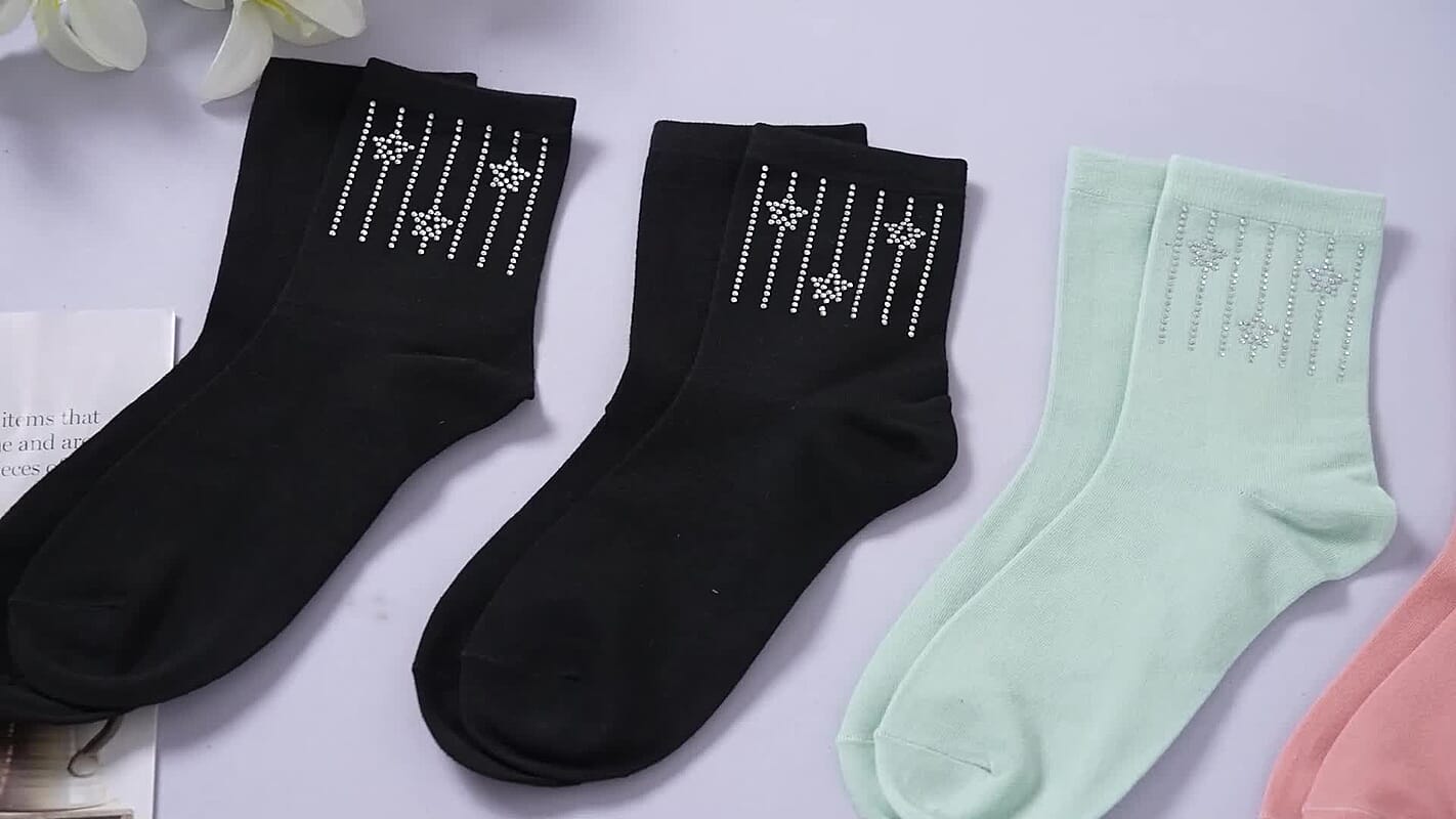 Tamsy Multi Color Crystal Butterfly and Heart 5pairs Ankle Socks