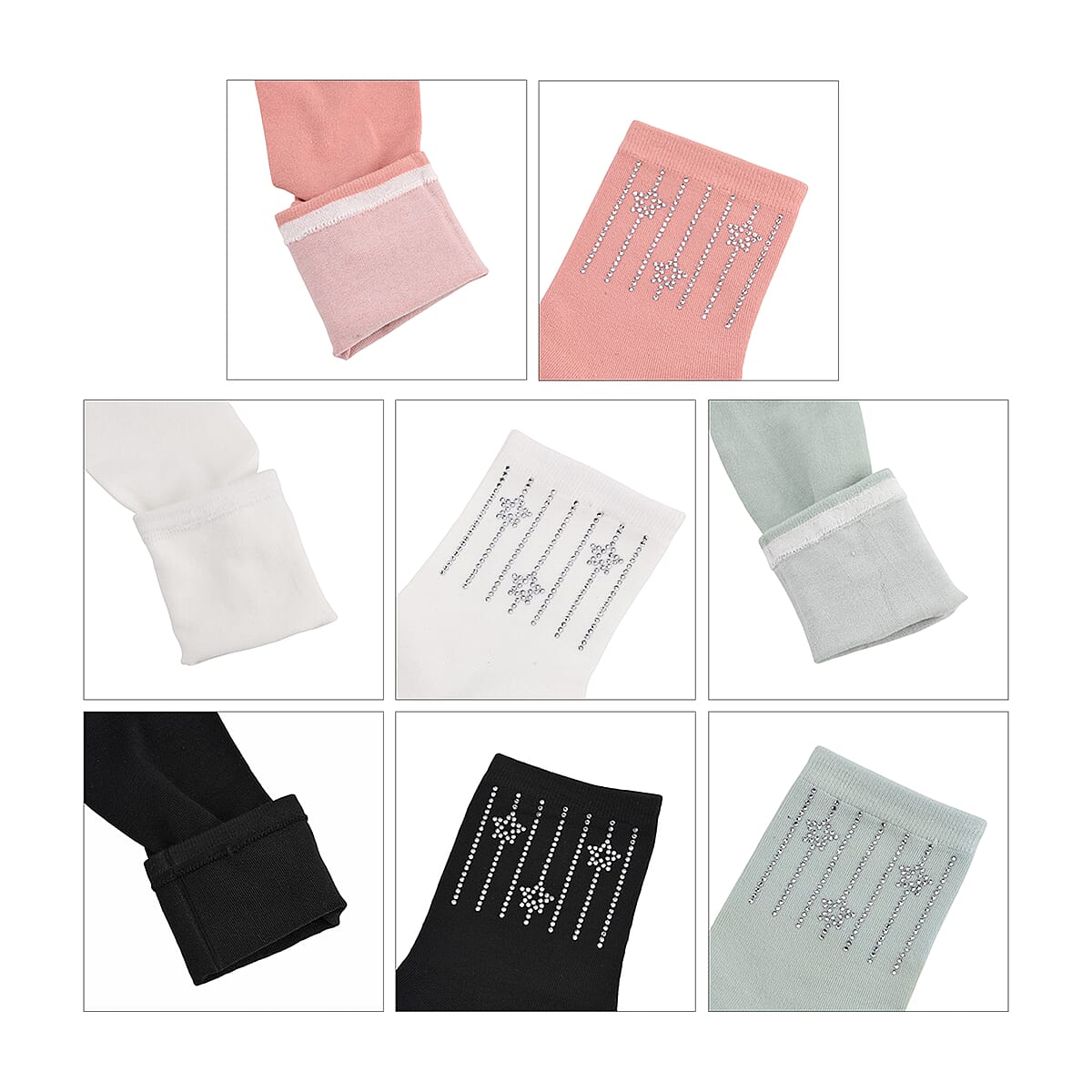 Tamsy Multi Color Crystal Stars 5pairs Ankle Socks image number 4