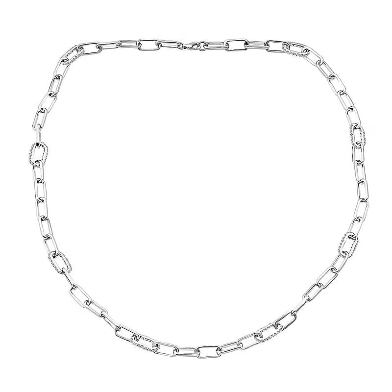 Luxuriant Lab Grown Diamond G-H SI 2.00 ctw Paper Clip Chain Necklace in Rhodium Over Sterling Silver 18 Inches