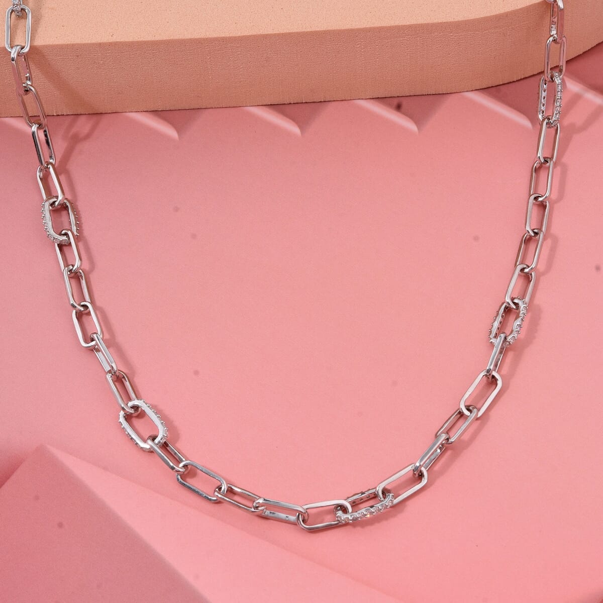 Luxuriant Lab Grown Diamond G-H SI 2.00 ctw Paper Clip Chain Necklace in Rhodium Over Sterling Silver 18 Inches image number 1