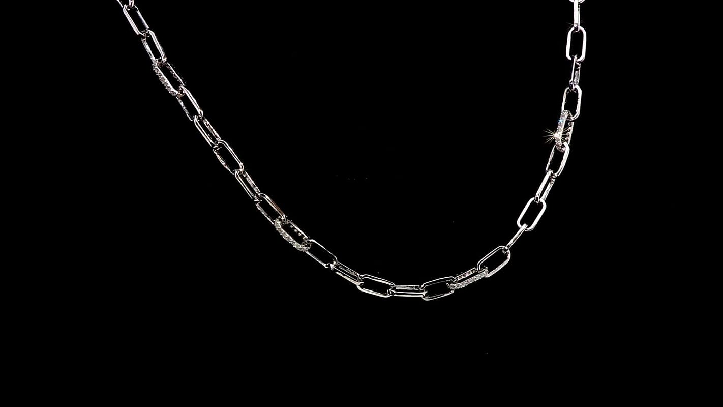 Luxuriant Lab Grown Diamond G-H SI 2.00 ctw Paper Clip Chain Necklace in Rhodium Over Sterling Silver 18 Inches