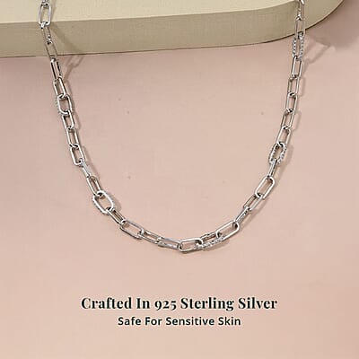 Luxuriant Lab Grown Diamond G-H SI 2.00 ctw Paper Clip Chain Necklace in Rhodium Over Sterling Silver 18 Inches