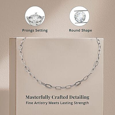 Luxuriant Lab Grown Diamond G-H SI 2.00 ctw Paper Clip Chain Necklace in Rhodium Over Sterling Silver 18 Inches