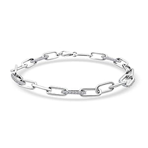 Luxuriant Lab Grown Diamond G-H SI 1.00 ctw Paper Clip Chain Bracelet in Rhodium Over Sterling Silver (6.50 In)