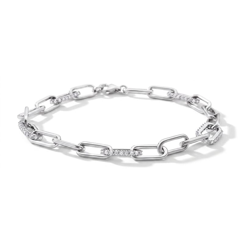 Luxuriant Lab Grown Diamond G-H SI 1.00 ctw Paper Clip Chain Bracelet in Rhodium Over Sterling Silver (6.50 In)