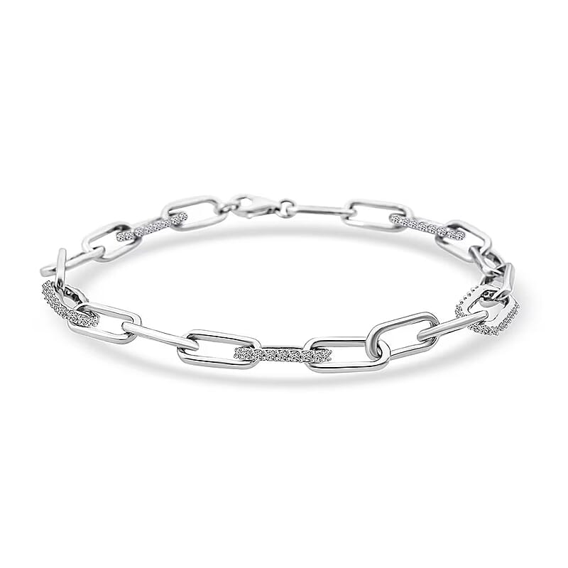Luxuriant Lab Grown Diamond G-H SI 1.00 ctw Paper Clip Chain Bracelet in Rhodium Over Sterling Silver (6.50 In)