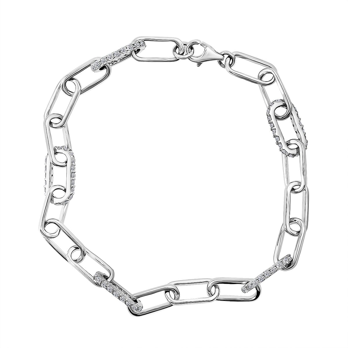 Luxuriant Lab Grown Diamond G-H SI 1.00 ctw Paper Clip Chain Bracelet in Rhodium Over Sterling Silver (6.50 In) image number 2