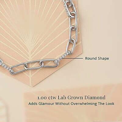 Luxuriant Lab Grown Diamond G-H SI 1.00 ctw Paper Clip Chain Bracelet in Rhodium Over Sterling Silver (6.50 In)
