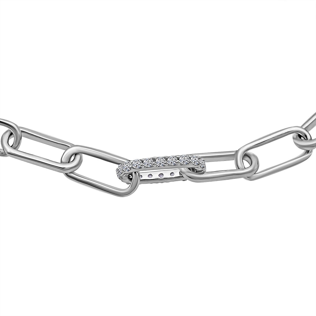 Luxuriant Lab Grown Diamond G-H SI 1.00 ctw Paper Clip Chain Bracelet in Rhodium Over Sterling Silver (6.50 In) image number 3