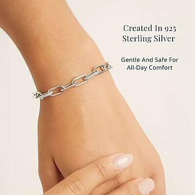 Luxuriant Lab Grown Diamond G-H SI 1.00 ctw Paper Clip Chain Bracelet in Rhodium Over Sterling Silver (6.50 In)