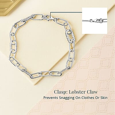 Luxuriant Lab Grown Diamond G-H SI 1.00 ctw Paper Clip Chain Bracelet in Rhodium Over Sterling Silver (6.50 In)