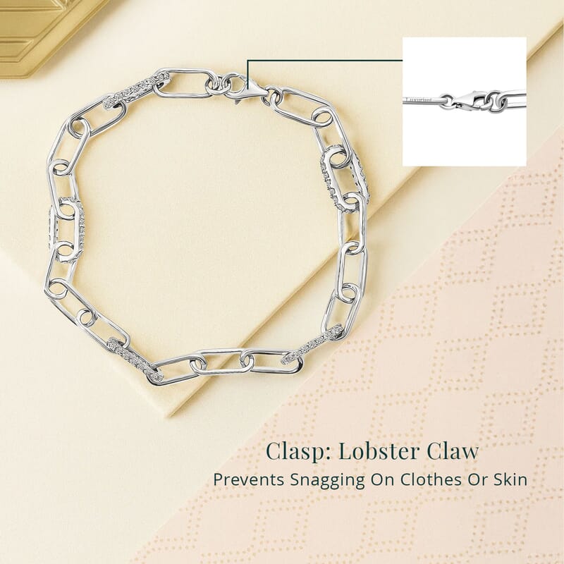 Luxuriant Lab Grown Diamond G-H SI 1.00 ctw Paper Clip Chain Bracelet in Rhodium Over Sterling Silver (6.50 In)