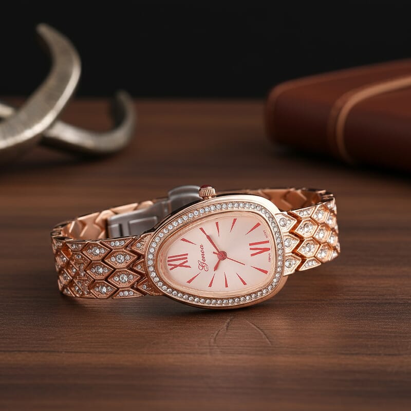 Genoa Austrian Crystal Miyota Japanese Movement Watch in Rosetone