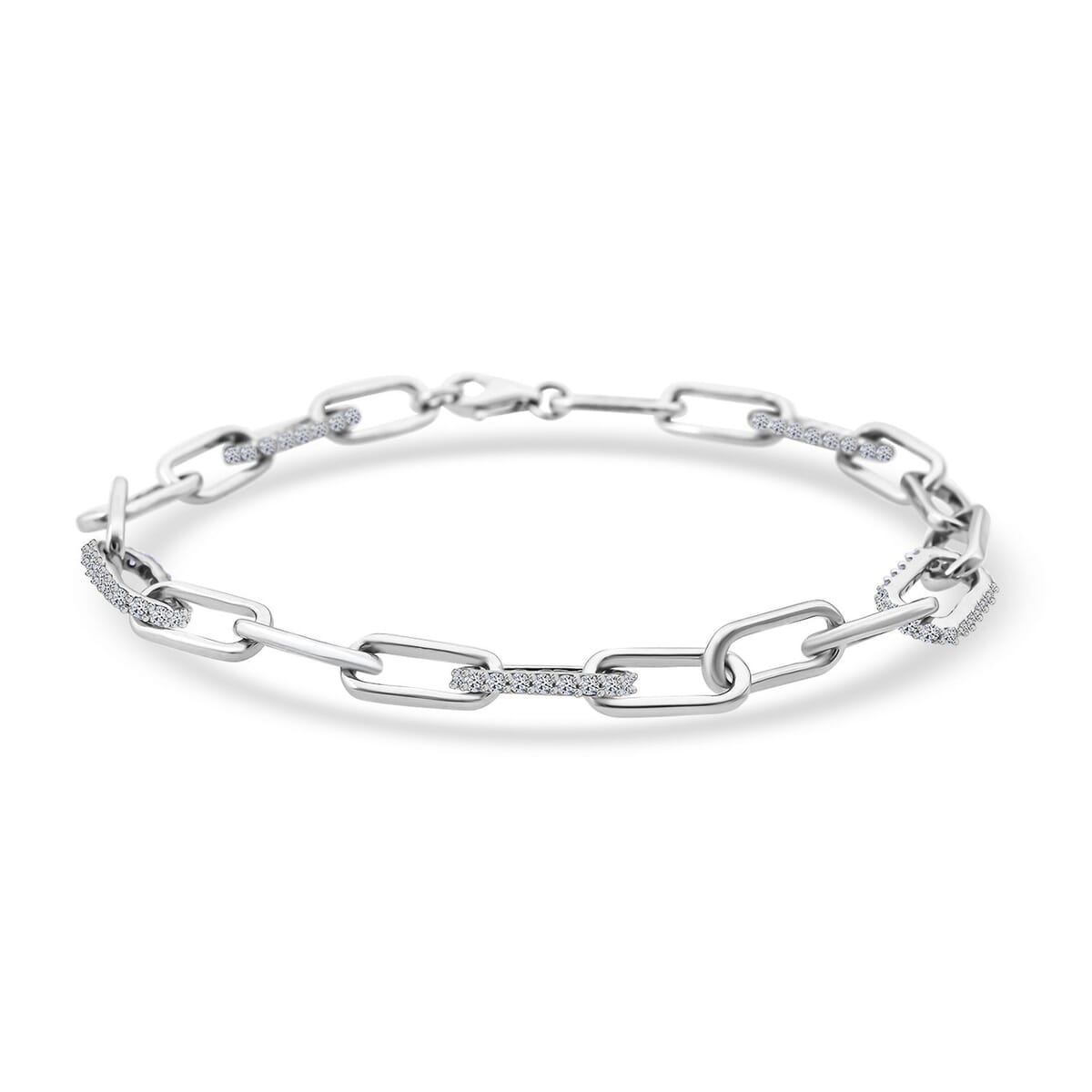 Luxuriant Lab Grown Diamond G-H SI 1.00 ctw Paper Clip Chain Bracelet in Rhodium Over Sterling Silver (7.25 In) image number 0