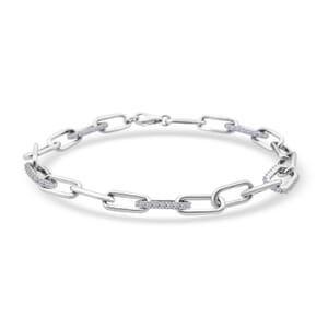 Luxuriant Lab Grown Diamond G-H SI 1.00 ctw Paper Clip Chain Bracelet in Rhodium Over Sterling Silver (7.25 In)