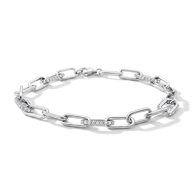 Luxuriant Lab Grown Diamond G-H SI 1.00 ctw Paper Clip Chain Bracelet in Rhodium Over Sterling Silver (7.25 In)