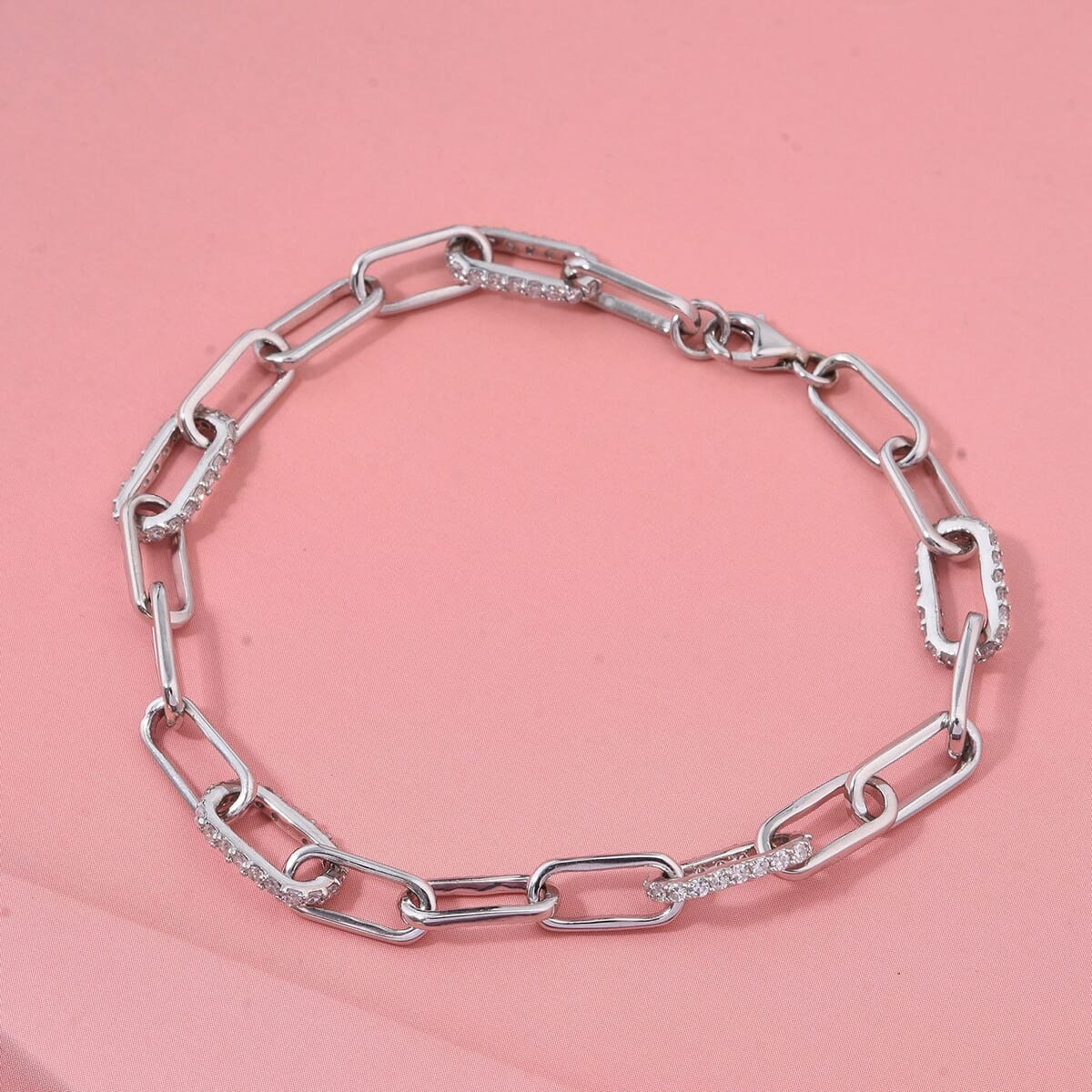 Luxuriant Lab Grown Diamond G-H SI 1.00 ctw Paper Clip Chain Bracelet in Rhodium Over Sterling Silver (7.25 In) image number 1