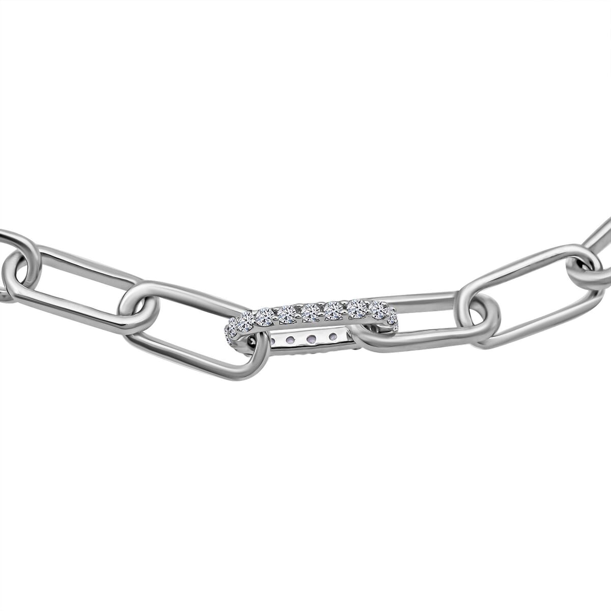 Luxuriant Lab Grown Diamond G-H SI 1.00 ctw Paper Clip Chain Bracelet in Rhodium Over Sterling Silver (7.25 In) image number 3