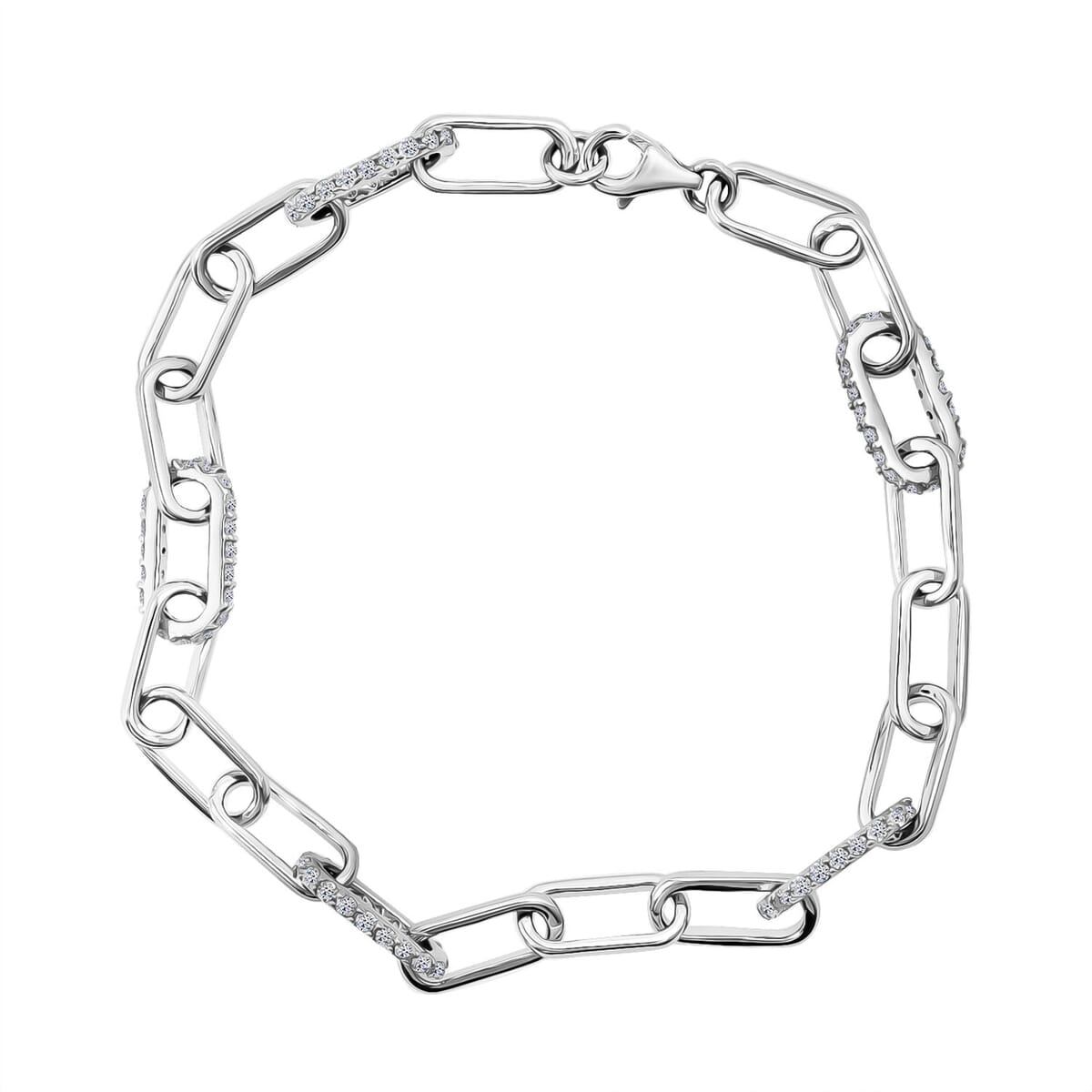 Luxuriant Lab Grown Diamond G-H SI 1.00 ctw Paper Clip Chain Bracelet in Rhodium Over Sterling Silver (8.00 In) image number 2