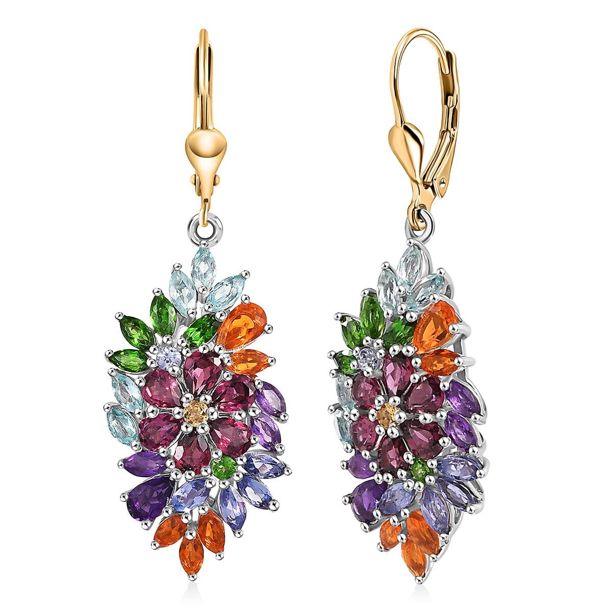 D'Joy Multi Gemstone 6.00 ctw Flowers Bouquet Earrings in 18K Vermeil YG and Rhodium Over Sterling Silver image number 0