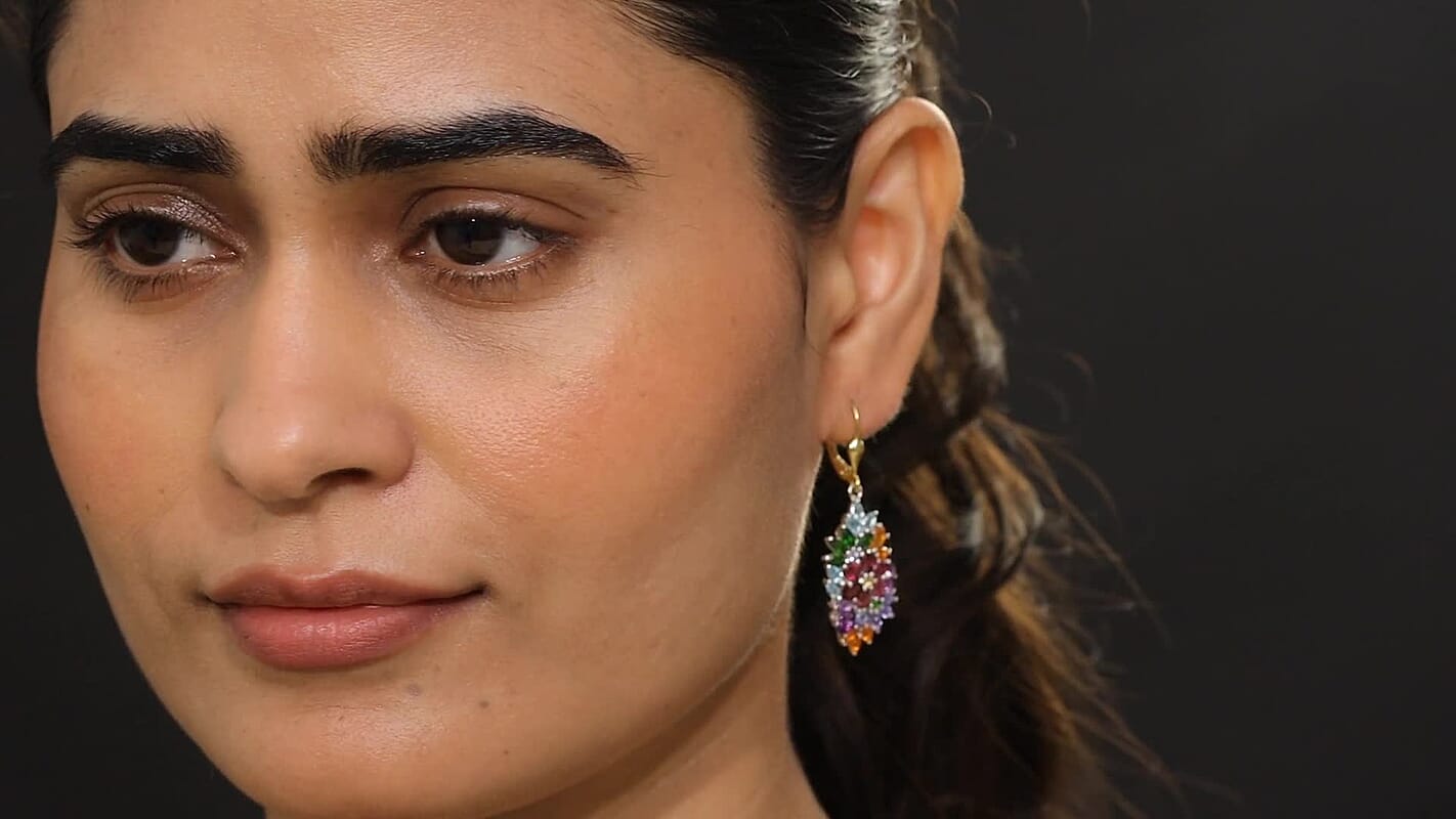 D'Joy Multi Gemstone 6.00 ctw Flowers Bouquet Earrings in 18K Vermeil YG and Rhodium Over Sterling Silver