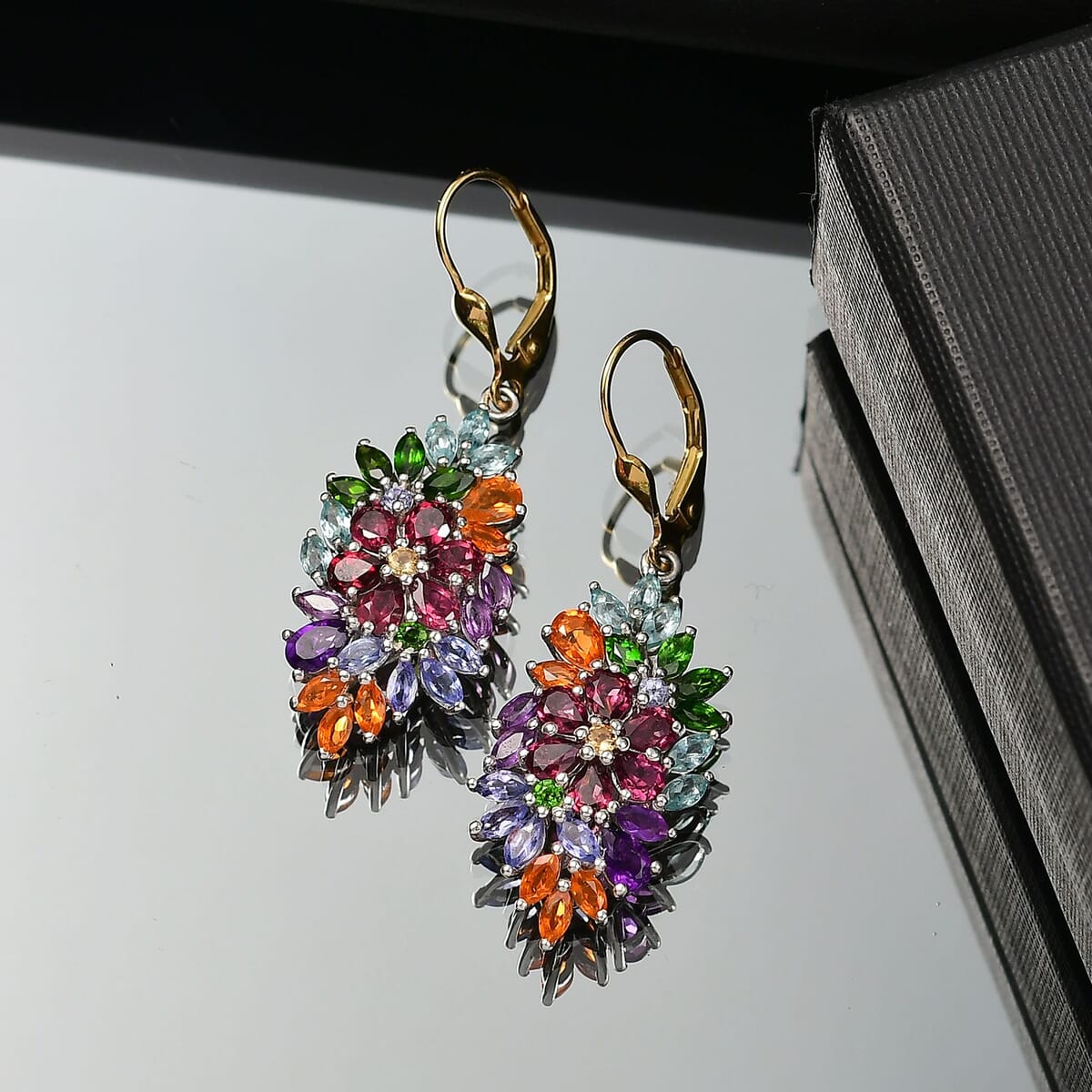 D'Joy Multi Gemstone 6.00 ctw Flowers Bouquet Earrings in 18K Vermeil YG and Rhodium Over Sterling Silver image number 1