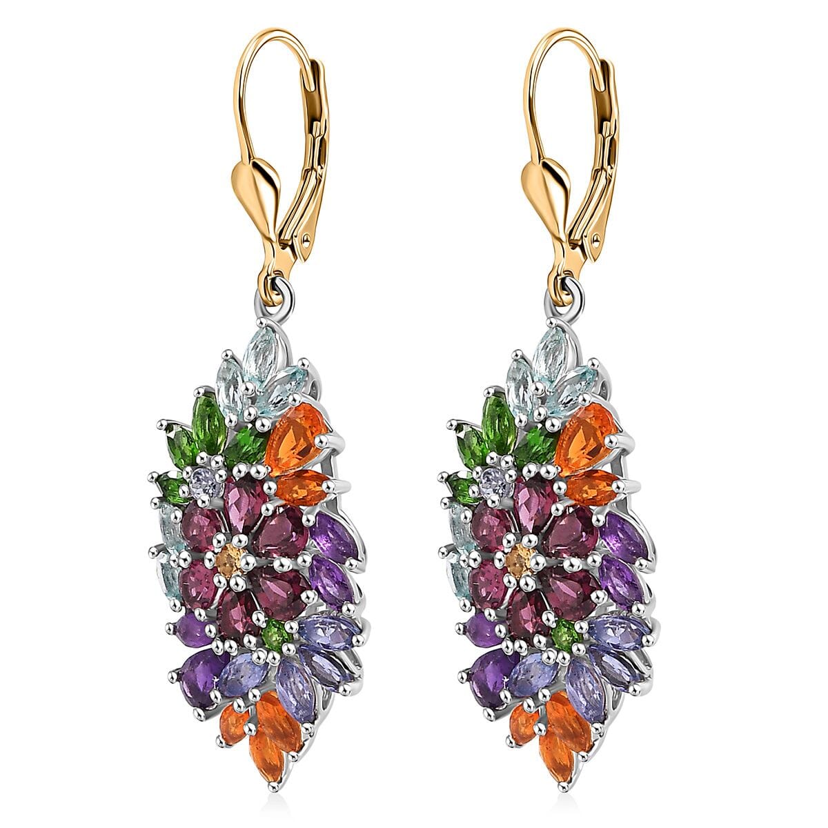 D'Joy Multi Gemstone 6.00 ctw Flowers Bouquet Earrings in 18K Vermeil YG and Rhodium Over Sterling Silver image number 3
