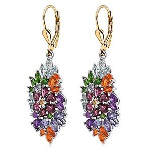 D'Joy Multi Gemstone 6.00 ctw Flowers Bouquet Earrings in 18K Vermeil YG and Rhodium Over Sterling Silver