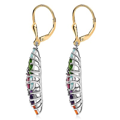 D'Joy Multi Gemstone 6.00 ctw Flowers Bouquet Earrings in 18K Vermeil YG and Rhodium Over Sterling Silver