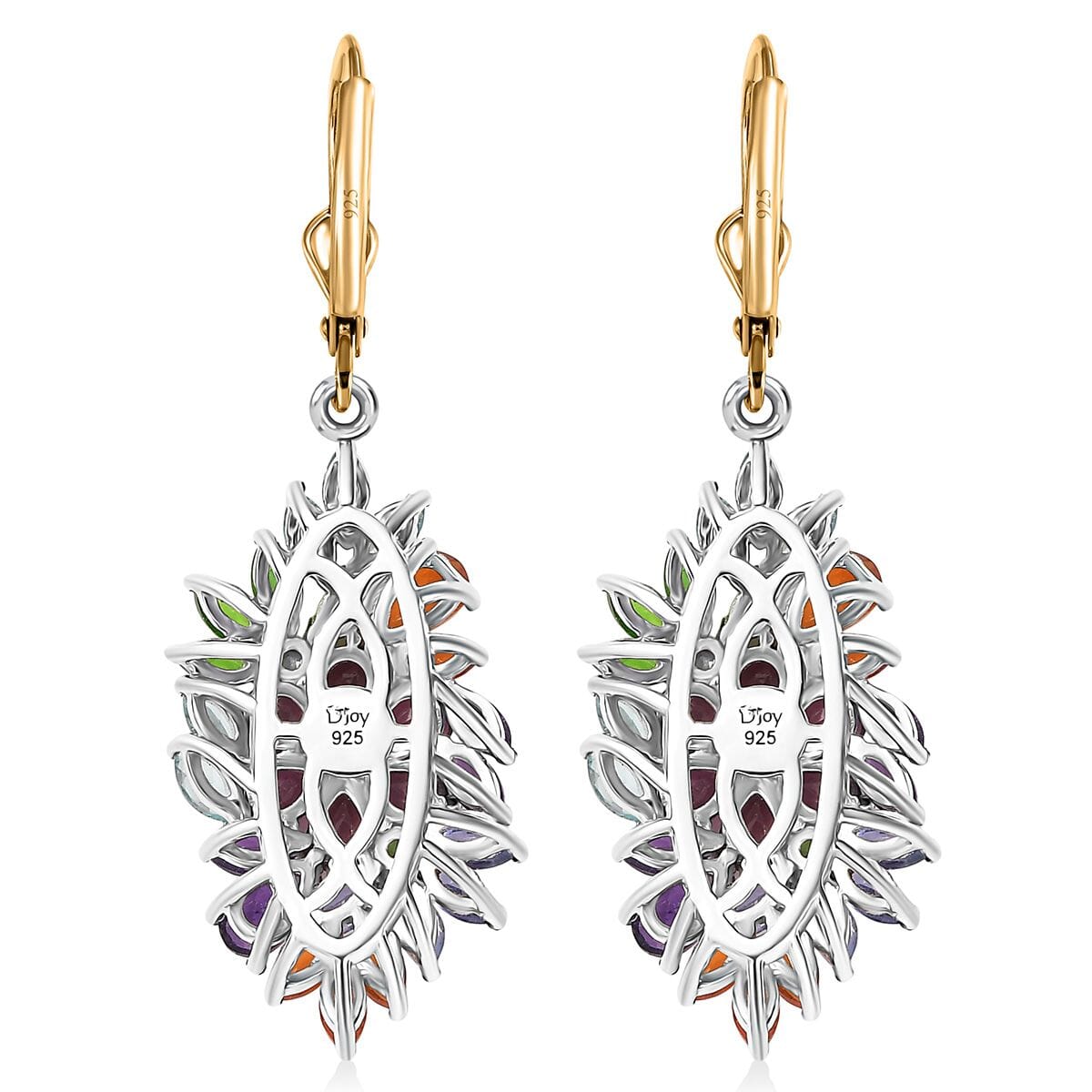 D'Joy Multi Gemstone 6.00 ctw Flowers Bouquet Earrings in 18K Vermeil YG and Rhodium Over Sterling Silver image number 5
