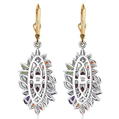 D'Joy Multi Gemstone 6.00 ctw Flowers Bouquet Earrings in 18K Vermeil YG and Rhodium Over Sterling Silver